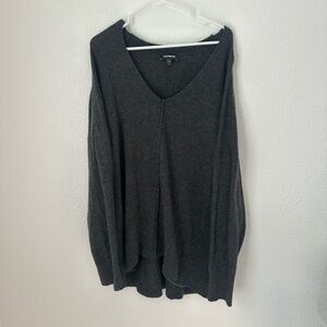 Express Sweater Women’s L Gray V-Neck 
Relaxed Fit Wool Blend Pullover